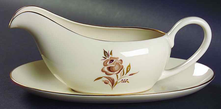 Brown Rose Gravy Boat & Underplate by Pickard-1