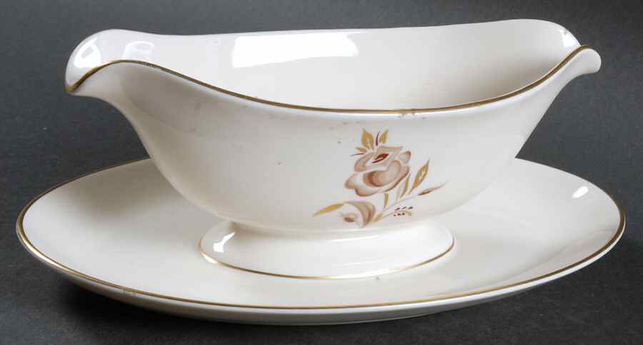 Brown Rose Gravy Boat with Attached Underplate by Pickard-1