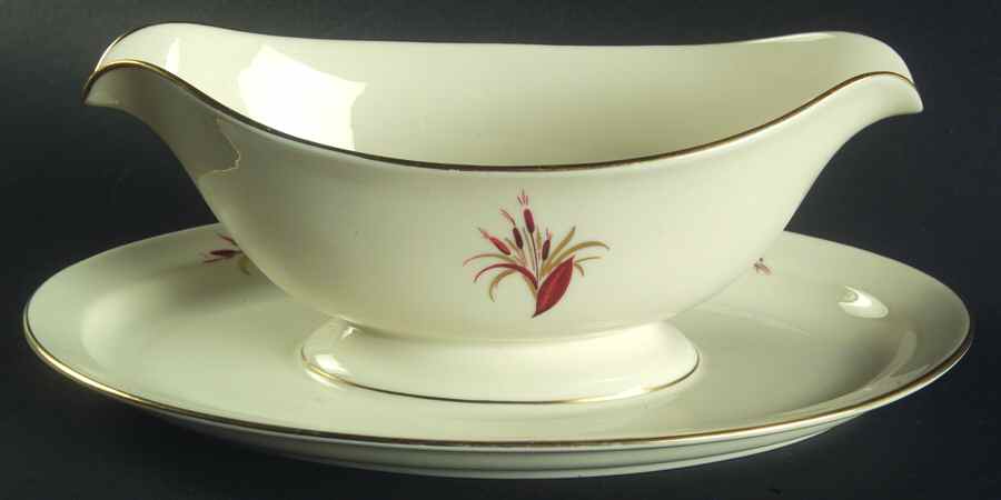 Cattails Gravy Boat with Attached Underplate by Pickard-1