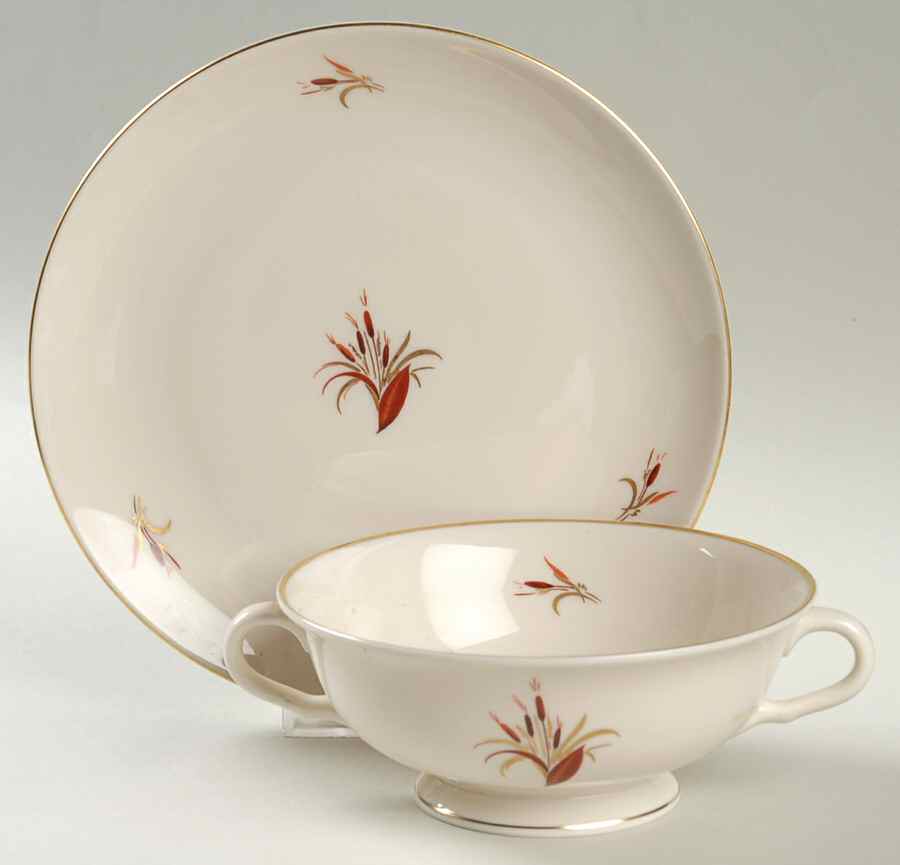 Cattails Footed Cream Soup Bowl & Saucer Set by Pickard-1
