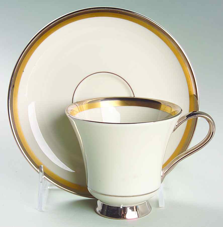 Champagne (Ivory Background) Footed Cup & Saucer Set by Pickard-1