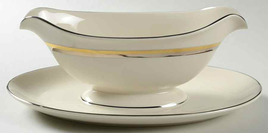 Champagne (Ivory Background) Gravy Boat with Attached Underplate by Pickard-1