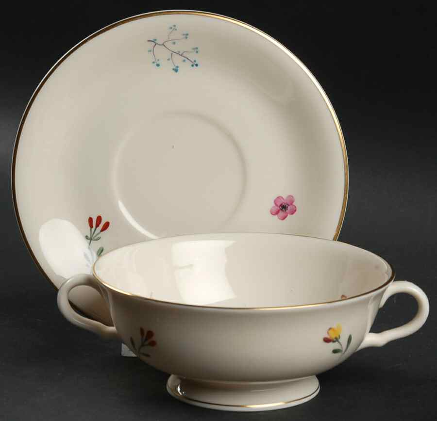 Chinese Seasons Footed Cream Soup Bowl & Saucer Set by Pickard-1