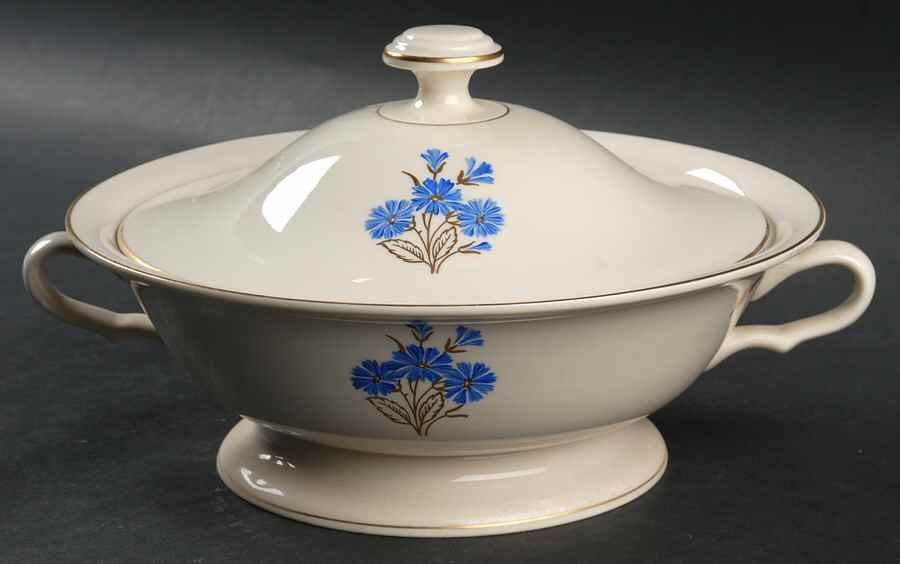 Cornflower Blue Round Covered Vegetable by Pickard-1