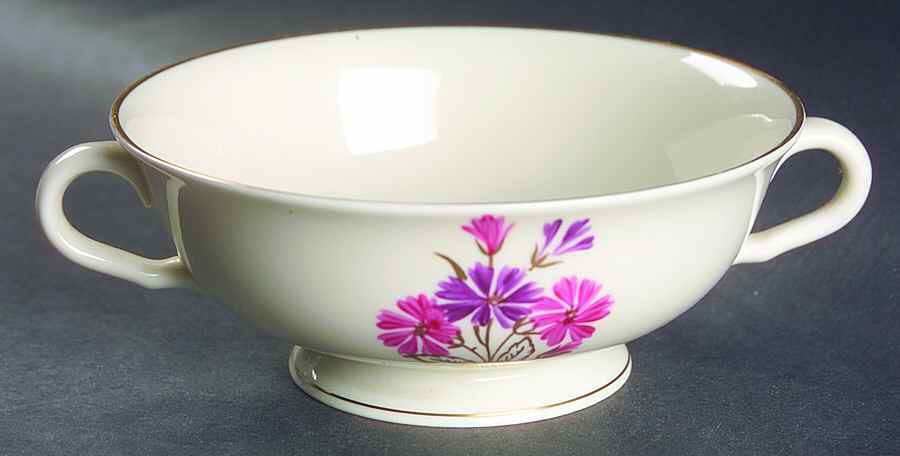 Cornflower Pink Footed Cream Soup Bowl by Pickard-1