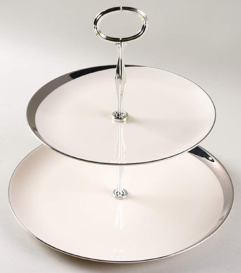 Crescent (Ivory Background) 6 5/8"-10"  2 Tiered Serving Tray (Dp, Sp) HC by Pickard-1