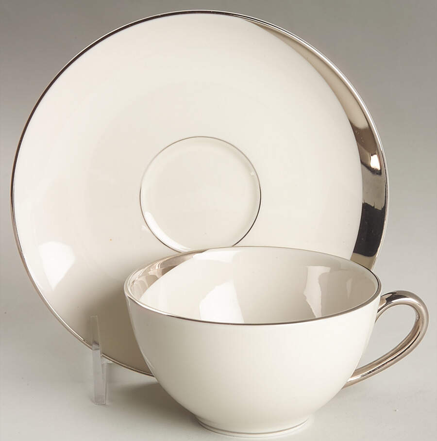 Crescent (Ivory Background) Flat Cup & Saucer Set by Pickard-1