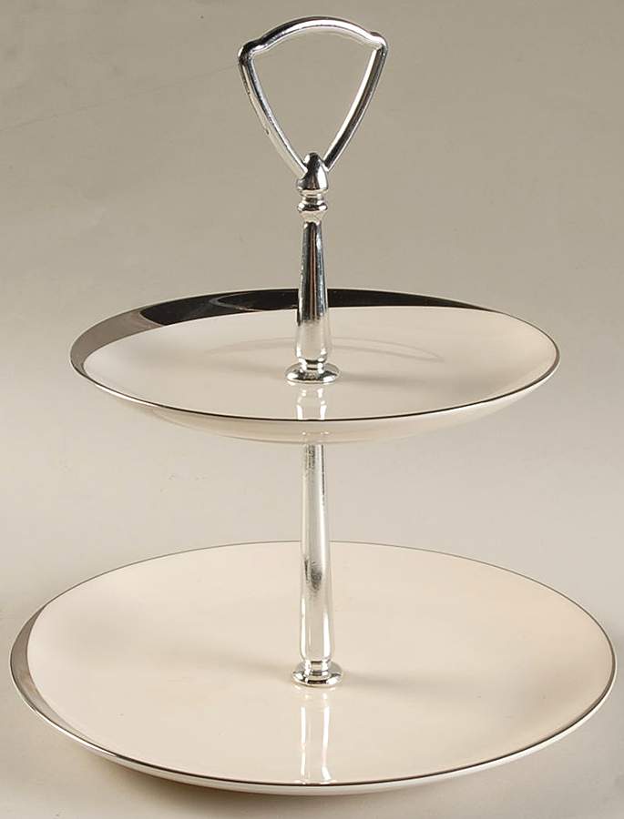 Crescent (Ivory Background) 2-Tiered Serving Tray (Salad & Bread/Butter Plate) by Pickard-1