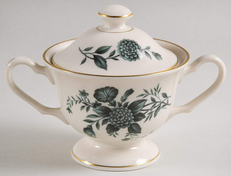 Diana Green Sugar Bowl & Lid by Pickard-1