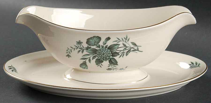 Diana Green Gravy Boat with Attached Underplate by Pickard-1