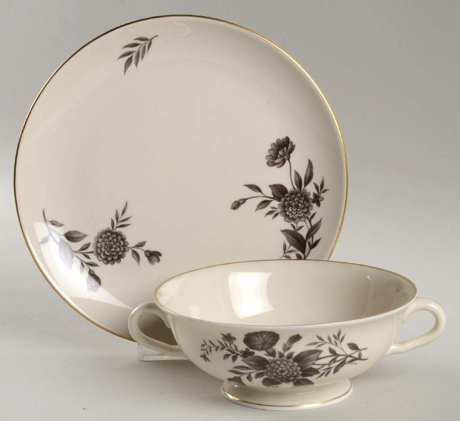 Diana Gray Footed Cream Soup Bowl & Saucer Set by Pickard-1