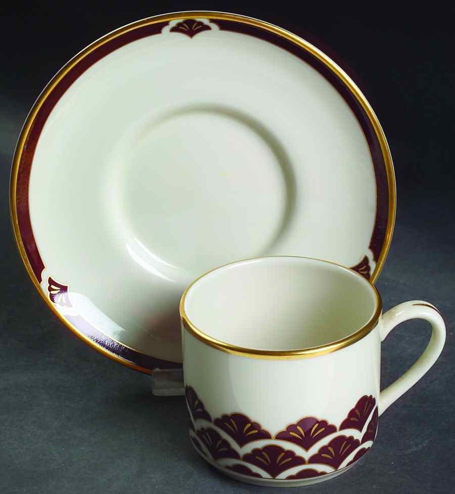 Ensemble Burgundy Flat Cup & Saucer Set by Pickard-1