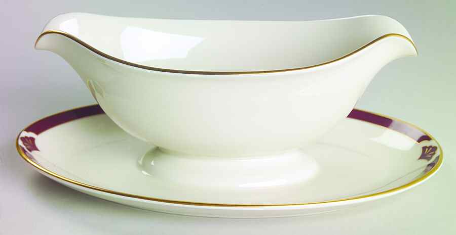 Ensemble Burgundy Gravy Boat with Attached Underplate by Pickard-1
