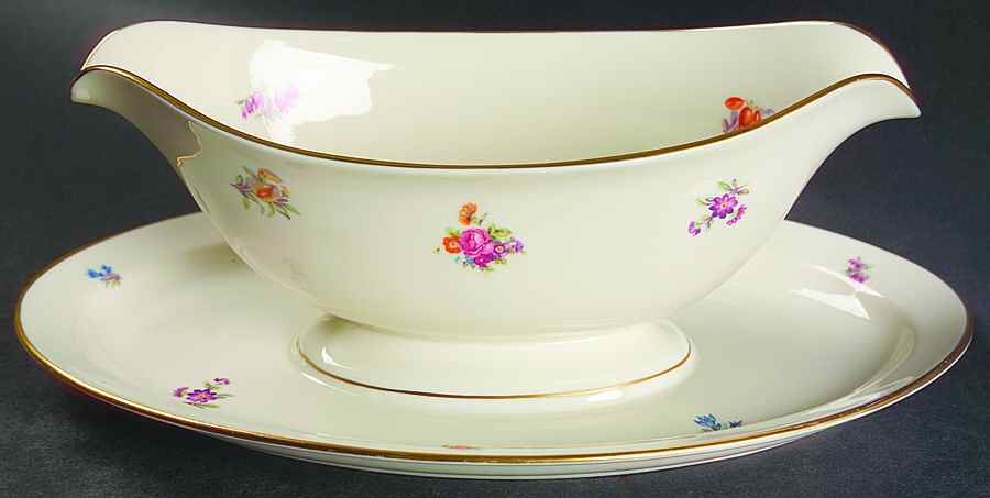 Floral Chintz Gravy Boat with Attached Underplate by Pickard-1