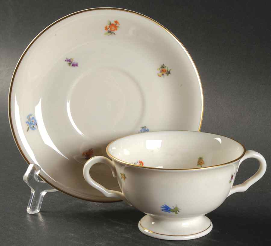 Floral Chintz Footed Bouillon Cup & Saucer by Pickard-1