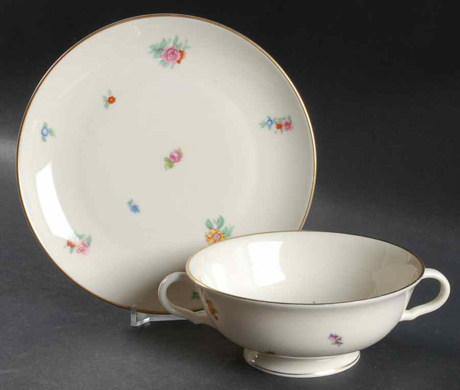 Floral Chintz Footed Cream Soup Bowl & Saucer Set by Pickard-1