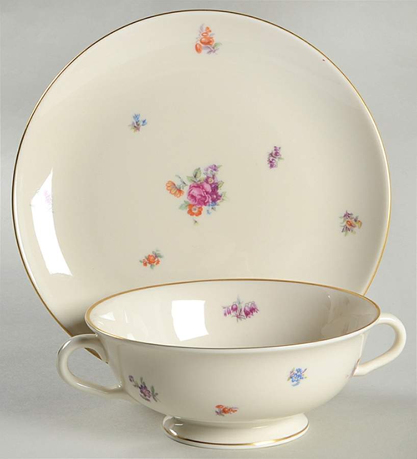 Floral Chintz Footed Cream Soup Bowl & Saucer Set by Pickard-1