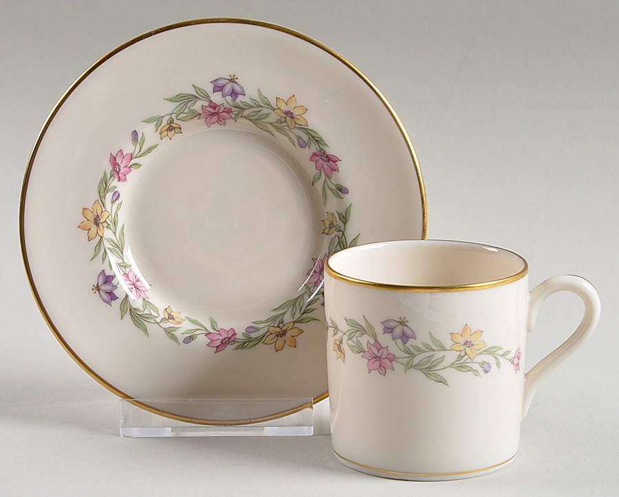 Garland Flat Demitasse Cup & Saucer Set by Pickard-1