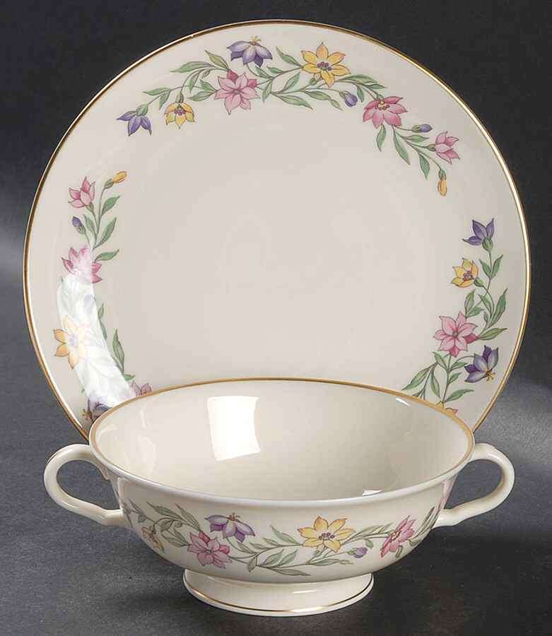 Garland Footed Cream Soup Bowl & Saucer Set by Pickard-1