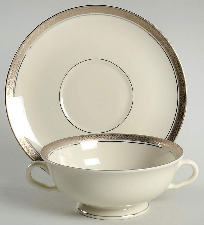 Geneva (Ivory Background) Footed Cream Soup Bowl & Saucer Set by Pickard-1