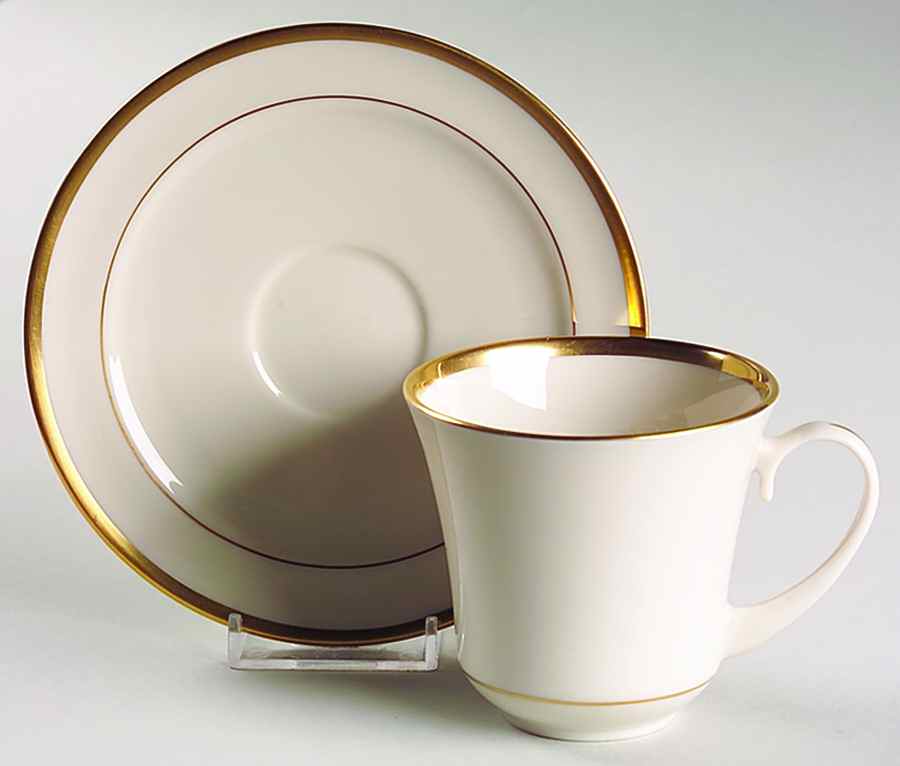Gold Bracelet (Ivory Background) Flat Cup & Saucer Set by Pickard-1