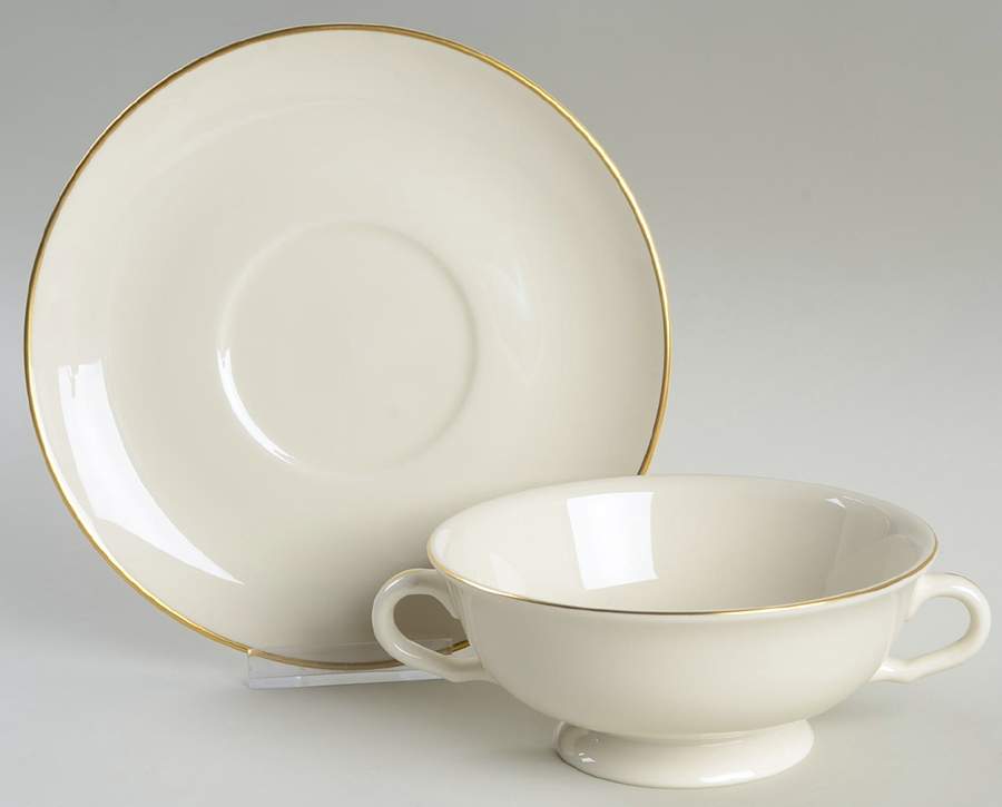 Gold Horizon Footed Cream Soup Bowl & Saucer Set by Pickard-1
