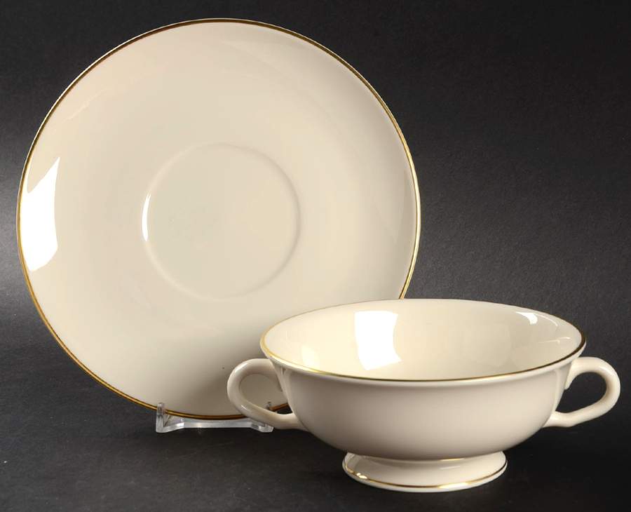 Gold Horizon Footed Cream Soup Bowl & Saucer Set by Pickard-1