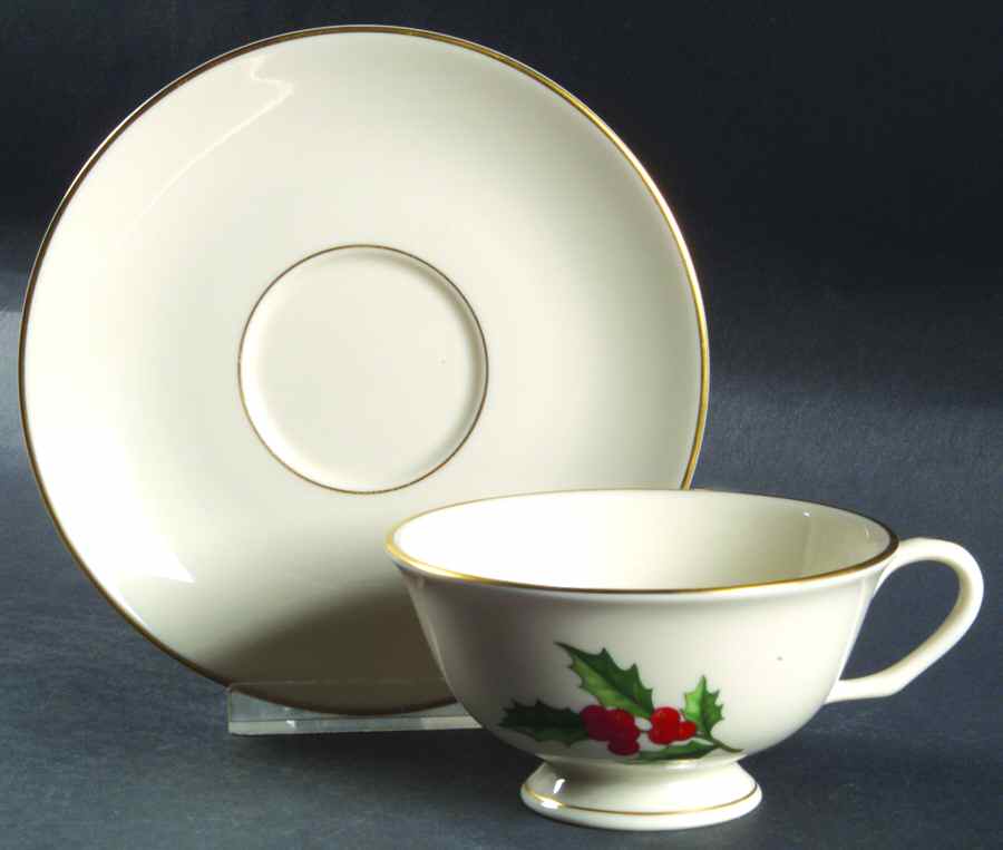 Holly Footed Cup & Saucer Set by Pickard-1