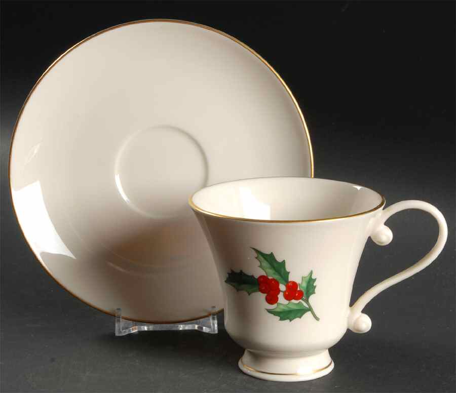 Holly Footed Cup & Saucer Set by Pickard-1