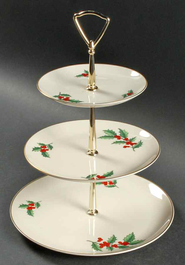 Holly 3-Tiered Serving Tray (DP, SP, BB) by Pickard-1