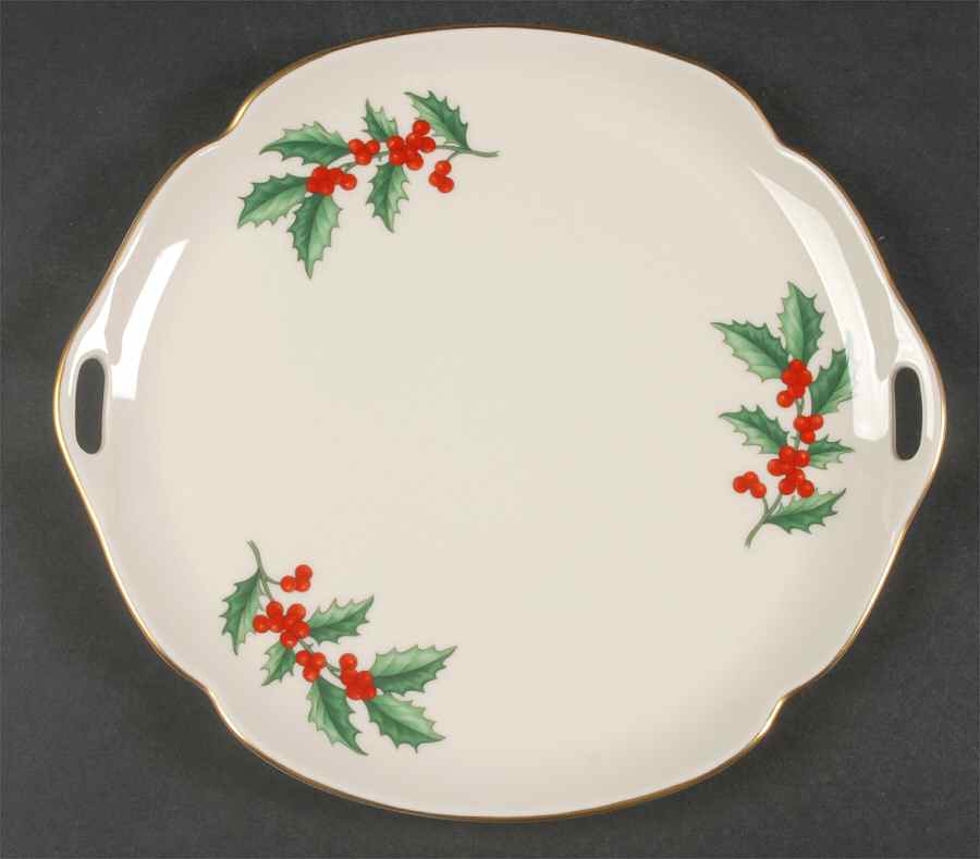 Holly Handled Cake Plate by Pickard-1