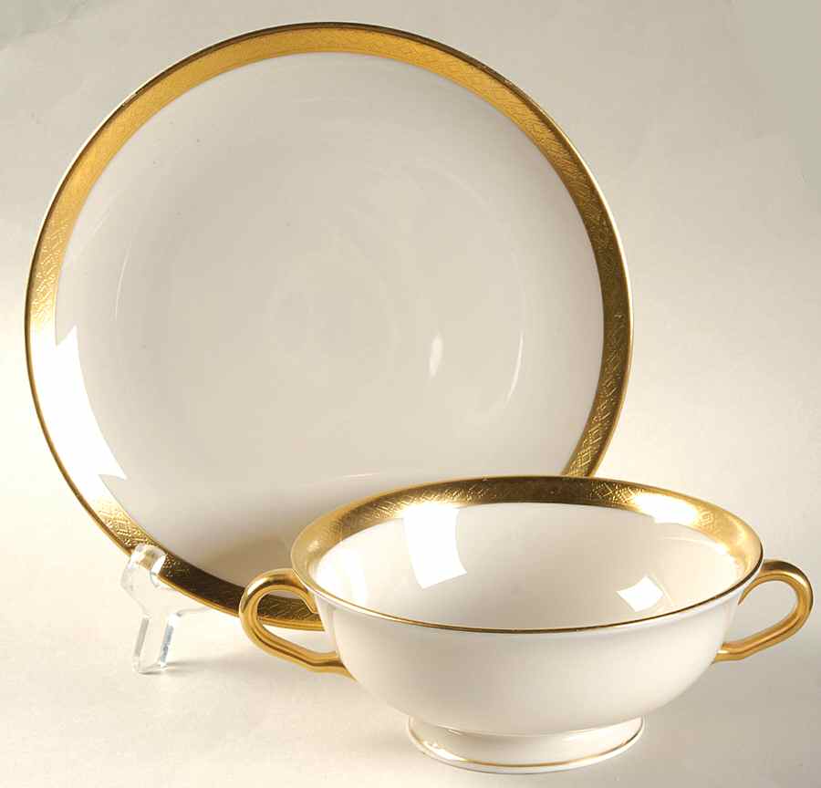 Jefferson Footed Cream Soup Bowl & Saucer Set by Pickard-1