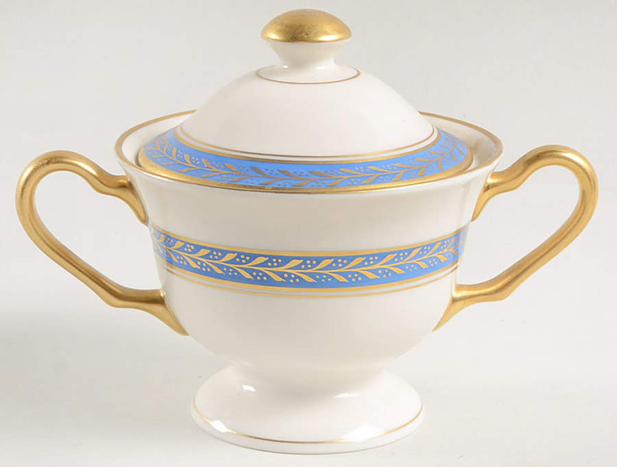 Josephine Blue Sugar Bowl & Lid by Pickard-1