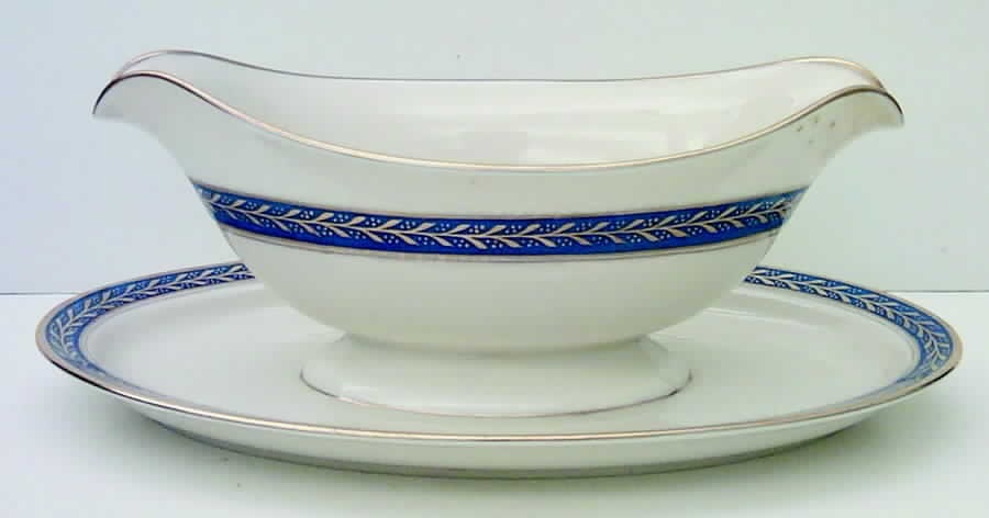 Josephine Blue Gravy Boat with Attached Underplate by Pickard-1