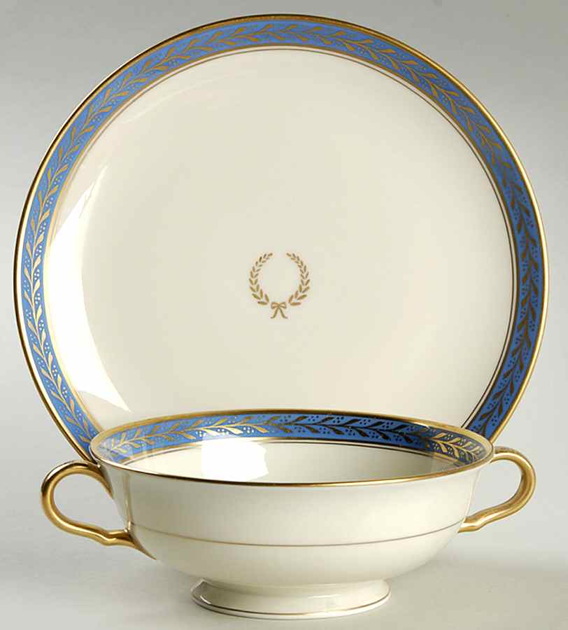 Josephine Blue Footed Cream Soup Bowl & Saucer Set by Pickard-1