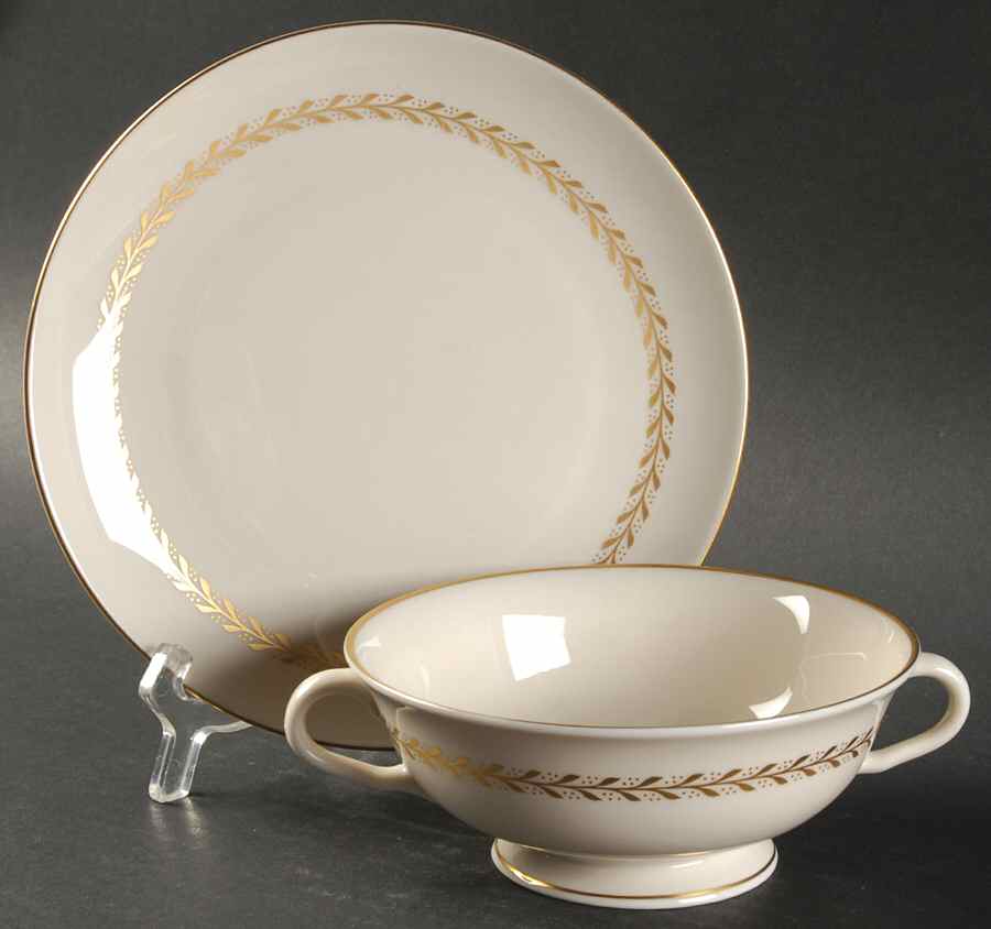 Laurel Footed Cream Soup Bowl & Saucer Set by Pickard-1