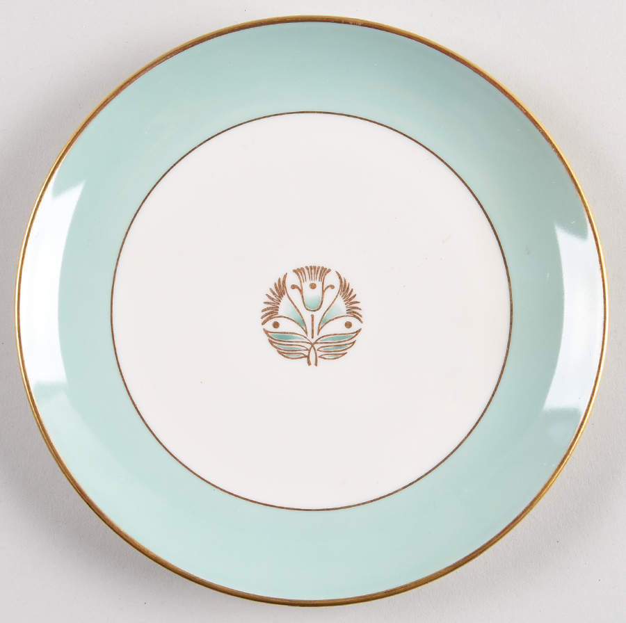 Malvern (Green&Gold Flower) Coupe Dessert Plate by Pickard-1