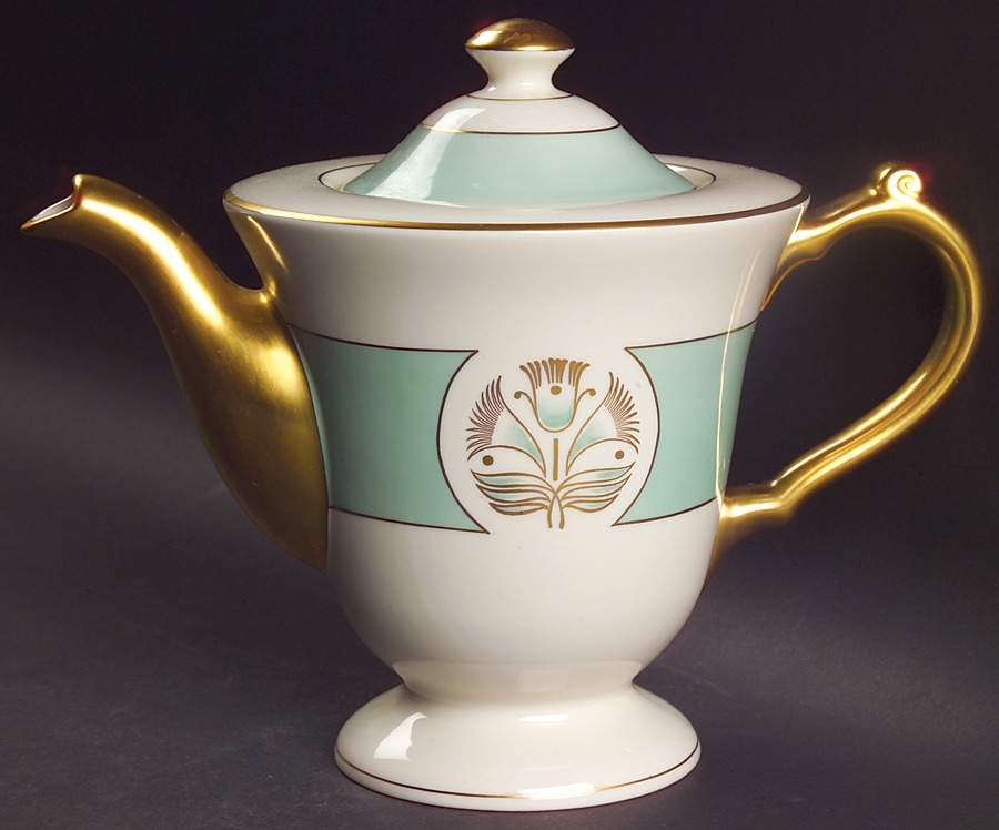 Malvern (Green&Gold Flower) Tea/Coffee Pot & Lid by Pickard-1