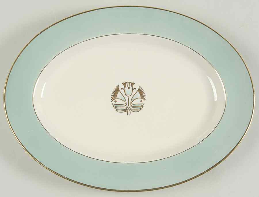 Malvern (Green&Gold Flower) 12" Oval Serving Platter by Pickard-1