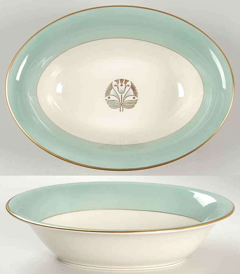 Malvern (Green&Gold Flower) 9" Oval Vegetable Bowl by Pickard-1