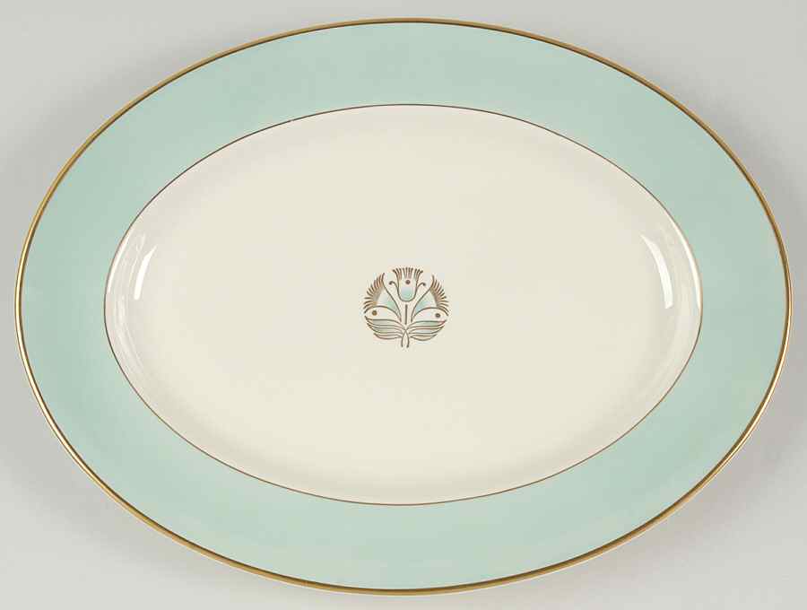 Malvern (Green&Gold Flower) 15" Oval Serving Platter by Pickard-1