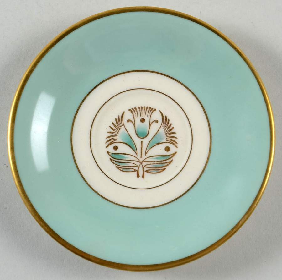 Malvern (Green&Gold Flower) Saucer for Demitasse Cup by Pickard-1