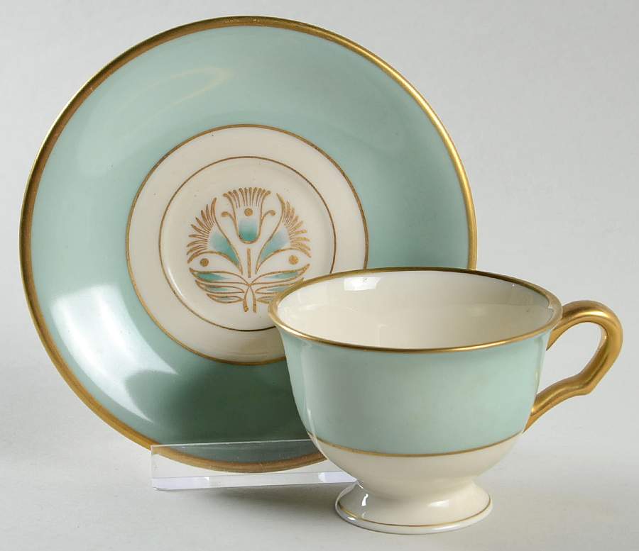 Malvern (Green&Gold Flower) Footed Demitasse Cup & Saucer Set by Pickard-1