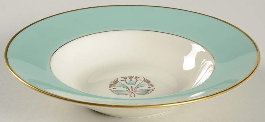 Malvern (Green&Gold Flower) Rim Soup Bowl by Pickard-1