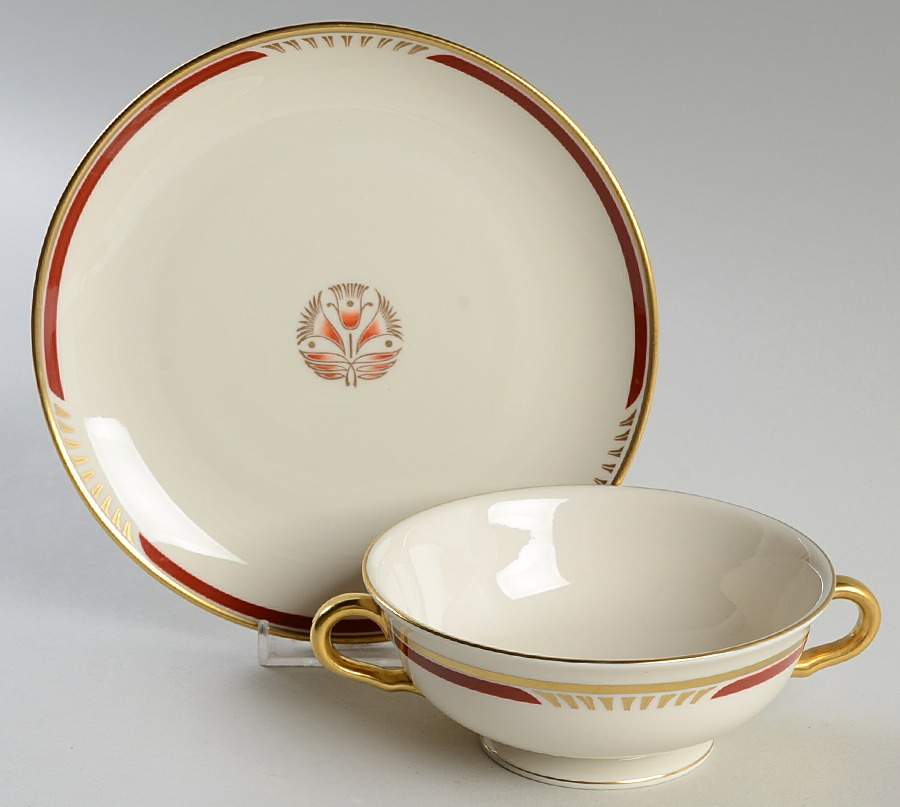 Malmo Footed Cream Soup Bowl & Saucer Set by Pickard-1
