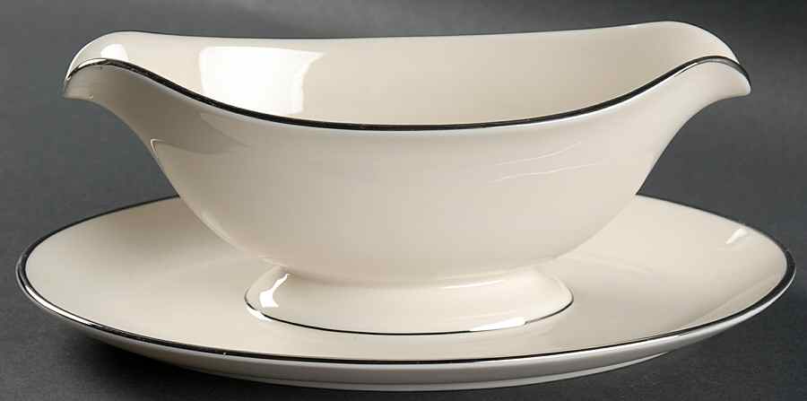 Mist Gravy Boat with Attached Underplate by Pickard-1