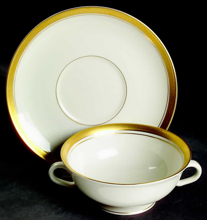 Palace (Ivory Background) Footed Cream Soup Bowl & Saucer Set by Pickard-1