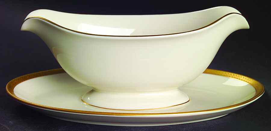 Palace (Ivory Background) Gravy Boat with Attached Underplate by Pickard-1