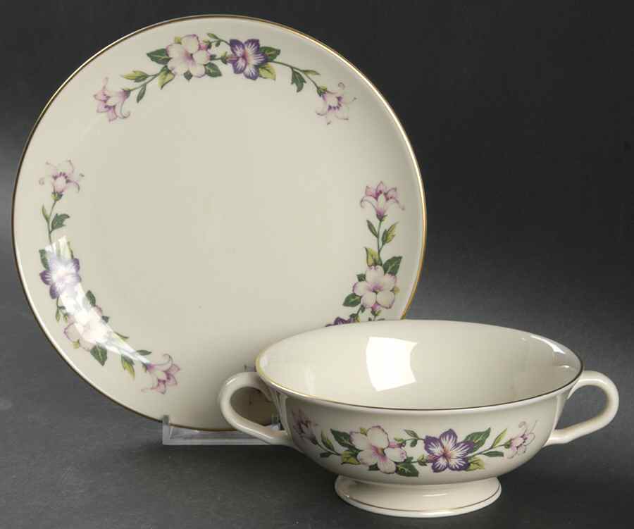 Pamela Footed Cream Soup Bowl & Saucer Set by Pickard-1