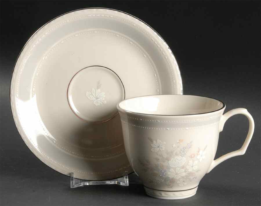 Pearl Bouquet Flat Cup & Saucer Set by Pickard-1